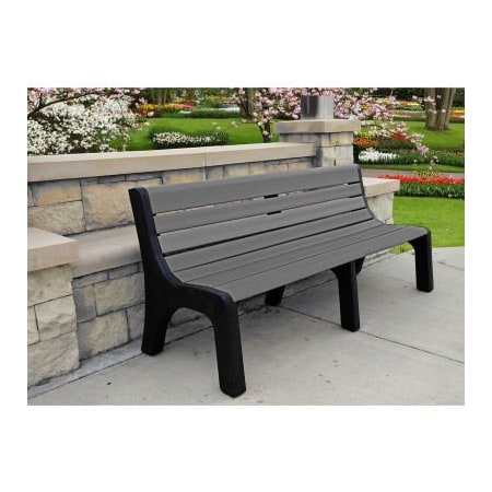 Jayhawk Plastics Frog Furnishings 8' Recycled Plastic Bench w/ Back, Gray Bench/Black Frame PB 8GRANEW
